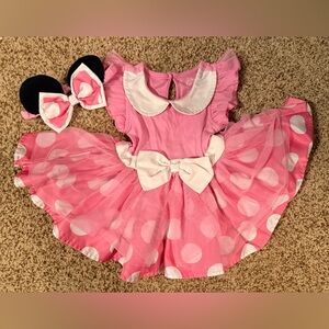 Disney Pink and White Polka Dot Dress with Minnie Bow
